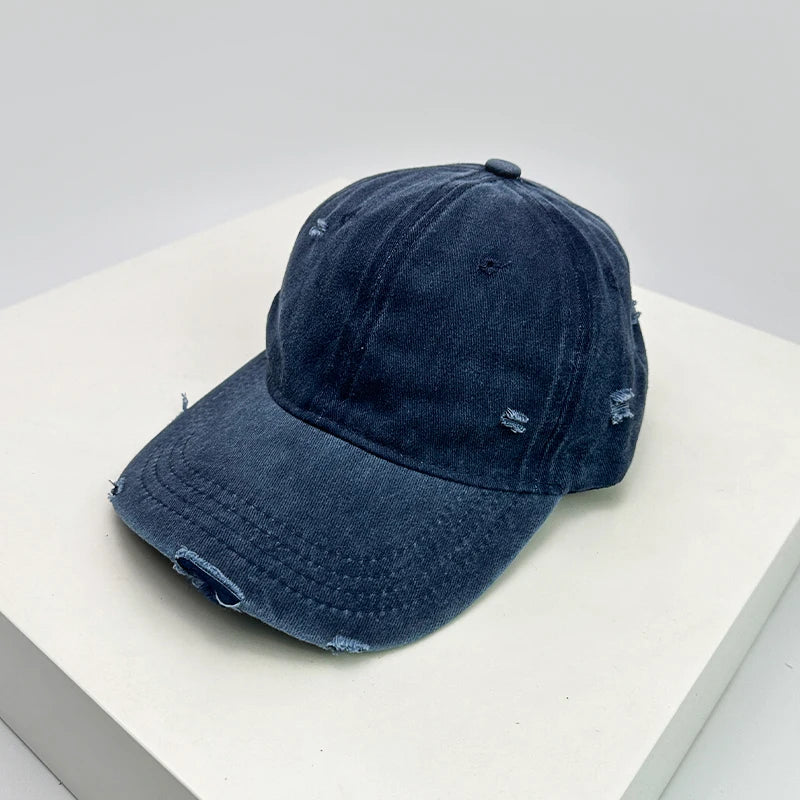 New Unisex Broken Style Solid Baseball Hats Breathable American Vintage Sunshade Simple Peaked Cap Versatile Fashion Casual ins