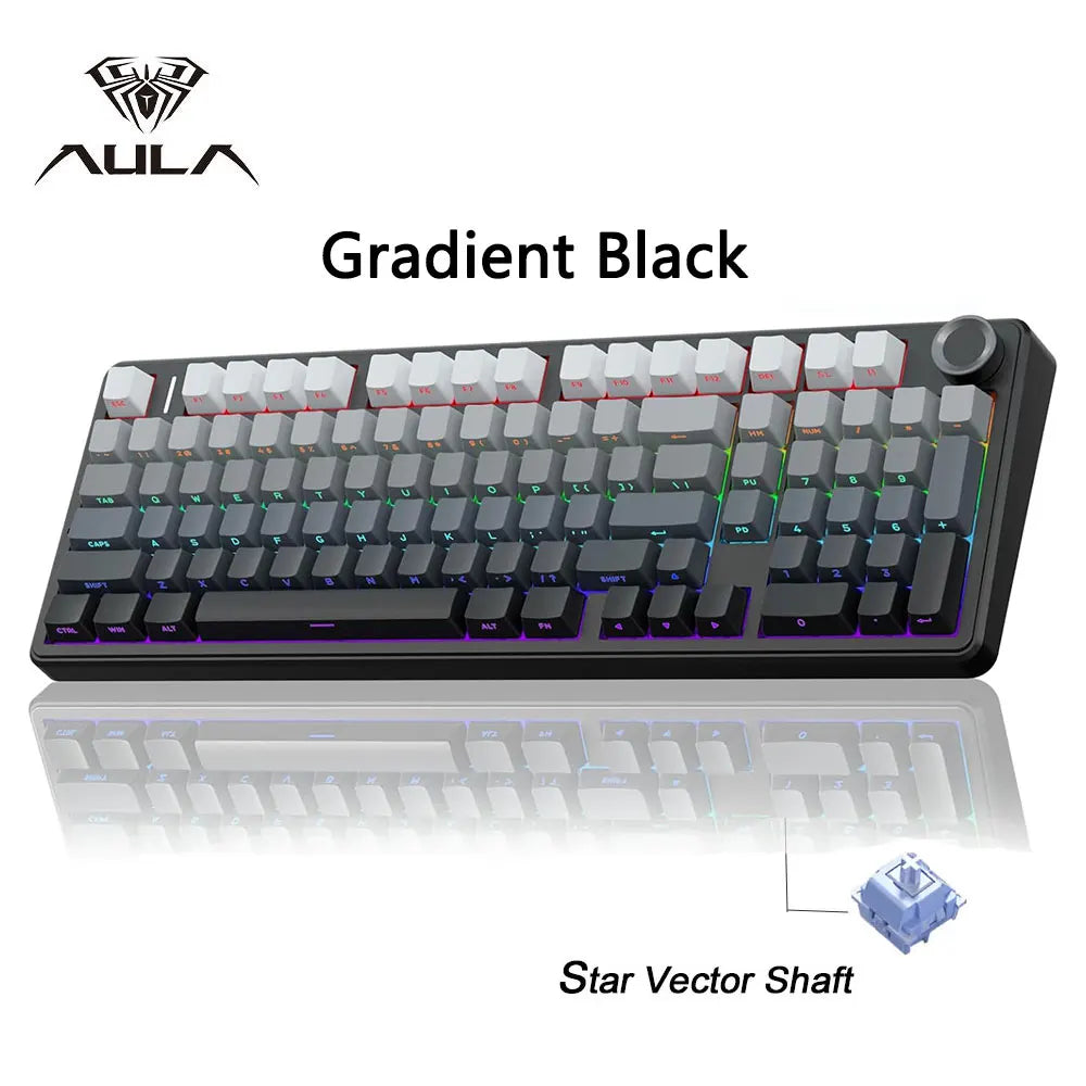 Teclado mecánico gaming AULA F99 Pro E-sports de tres modos, RGB, hot-swappable, 96%, PBT, inalámbrico personalizado con perilla multimedia