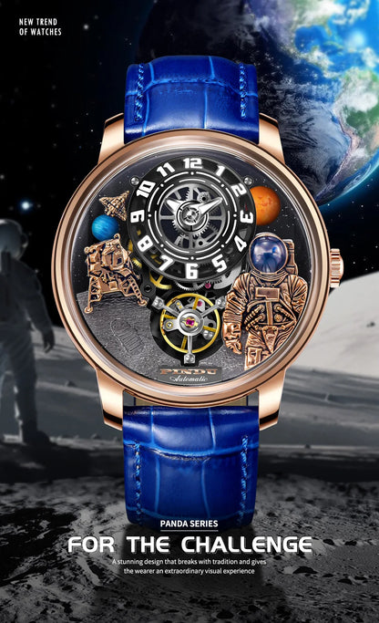 PINDU Watch Men New Space Series Unique Design Three-dimensional Dial Arabic Numerals Luminous Sapphire Mechanical Watch W2101B
