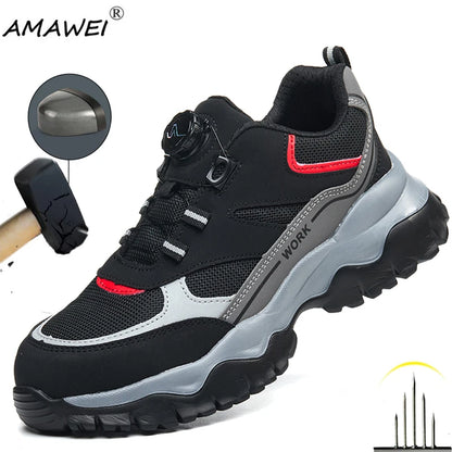Bottes de travail à boucle rotative, chaussures de sécurité indestructibles pour hommes, chaussures à embout en acier, baskets anti-perforation, chaussures de protection antidérapantes pour le travail.