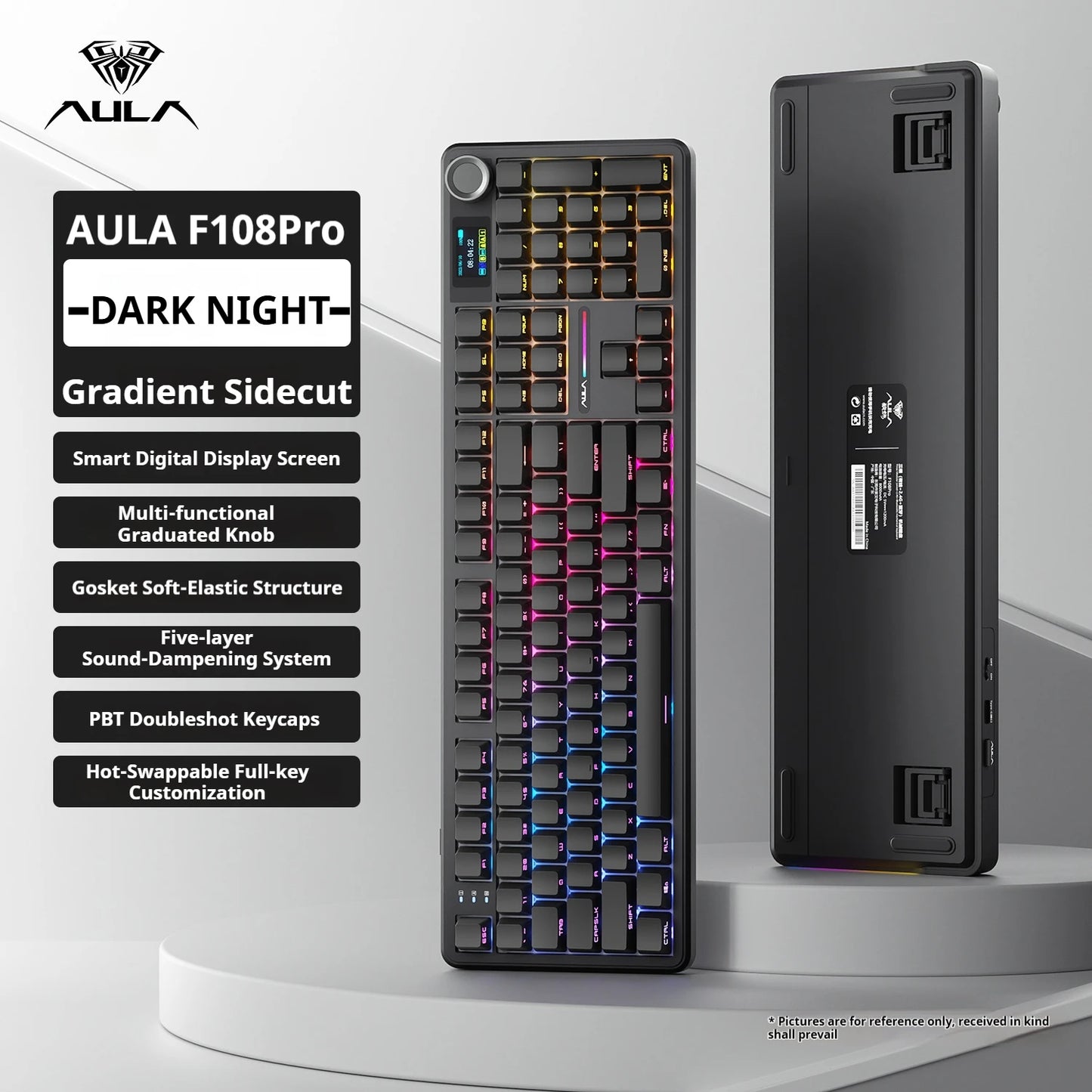 Teclado mecánico AULA F108 PRO personalizado con distribución 100%, retroiluminación RGB, Bluetooth inalámbrico, interruptores HiFi para gaming