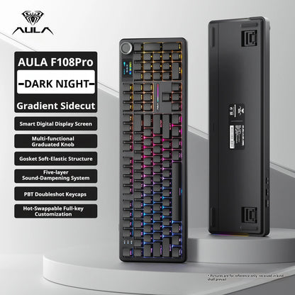 Teclado mecánico AULA F108 PRO personalizado con distribución 100%, retroiluminación RGB, Bluetooth inalámbrico, interruptores HiFi para gaming