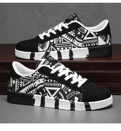 Zapatillas deportivas de running para hombre YRZL de lona con estilo geométrico, zapatillas con cordones para pareja, zapatos de skate para hombre con estampado grafiti moderno
