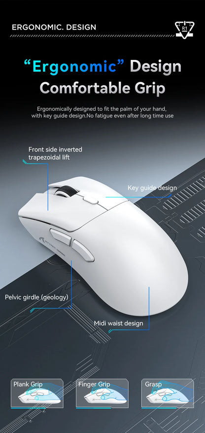 Ratón gaming inalámbrico Attack Shark R1 trimodo 2.4G Bluetooth con cable, 18K DPI, 1000Hz, sensor PAW3311, 59g, ligero y recargable