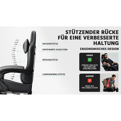 Ergonomic Computer Gaming Chair with Waist Support, Breathable PU Leather Office Chair, Seat Height and Backrest Adjustable