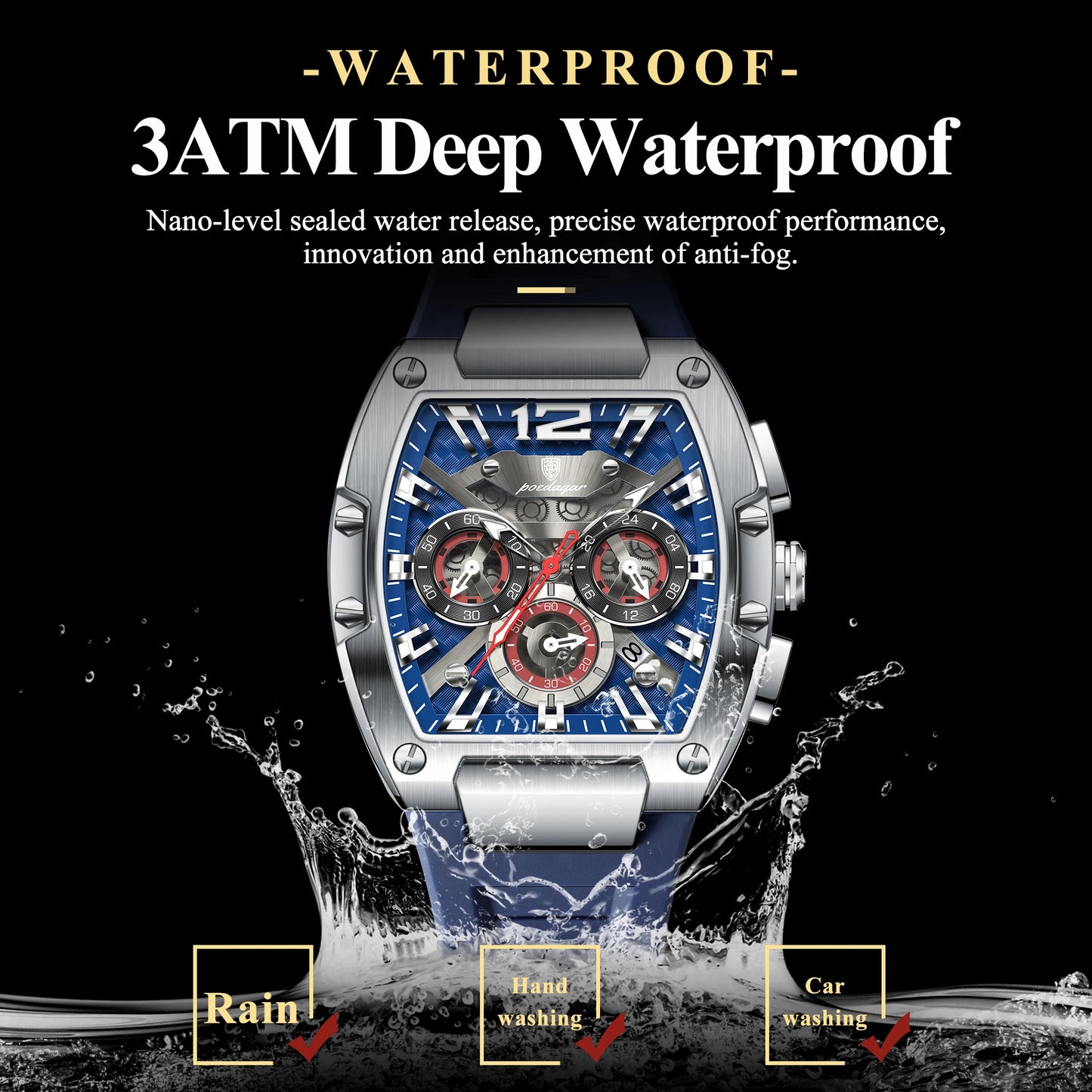 POEDAGAR Fashion Brand Men's Watch Luminous Waterproof Date Sports Male Watch Chronograph Silicone Quartz Watches For Man Reloj