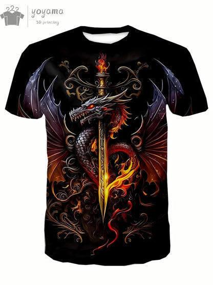 Kleding met drakenprint voor heren, grappige zomerkleding voor heren, T-shirts voor heren met korte mouwen, T-shirts met drakenafbeelding, gepersonaliseerde T-shirts