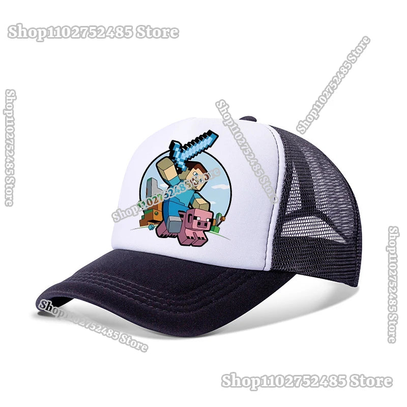 Cartoon Pixel Block Peaked Hat Baseball Caps Summer Sunhat Bonnets Minecrafteds Beanies Adult Headwear Kid Accessories Sportscap
