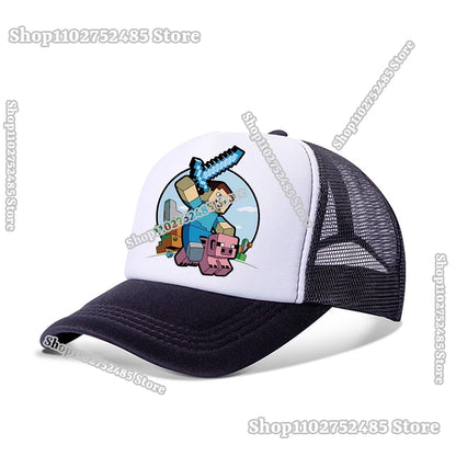 Cartoon Pixel Block Peaked Hat Baseball Caps Summer Sunhat Bonnets Minecrafteds Beanies Adult Headwear Kid Accessories Sportscap