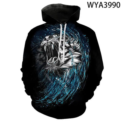 Sweatshirt com Capuz Lobo 3D Estampado, Estilo Europeu e Americano, Pullover Casual de Manga Comprida com Personalidade Animal, Modelo Popular