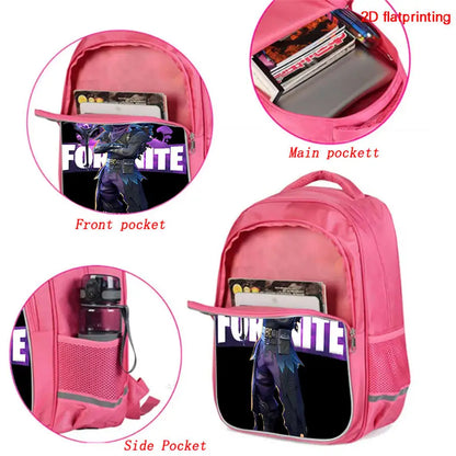 FORTNITE 16-inch Durable Lightweight Backpack, Dual Zipper Pockets, Cartoon Style for Boys & Girls 6-10,Free 3D Printed Keychain