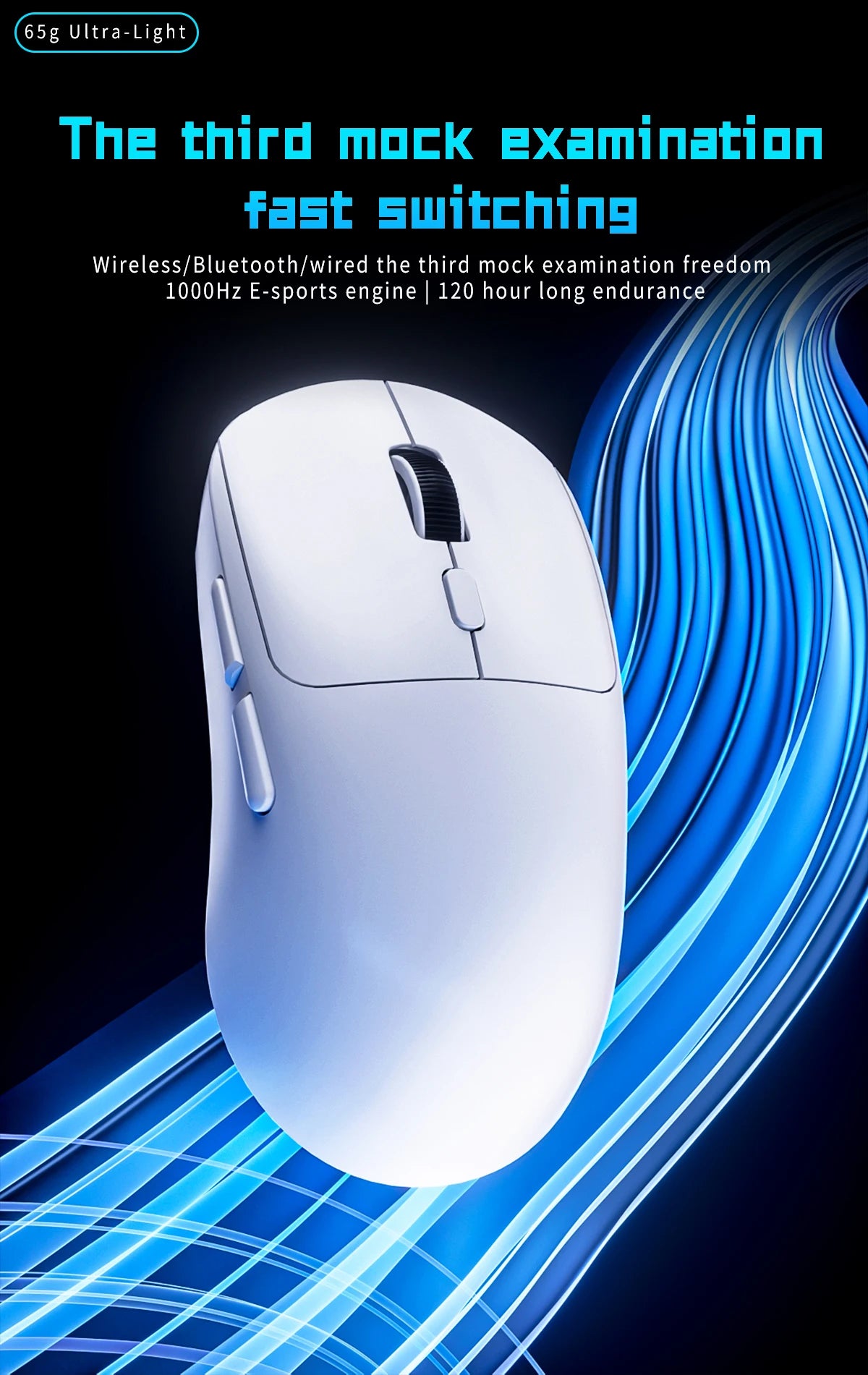 Gamingmus Bluetooth-mus uppladdningsbar gamermus PAW3395 lätt ergonomisk trådlös mus för esport