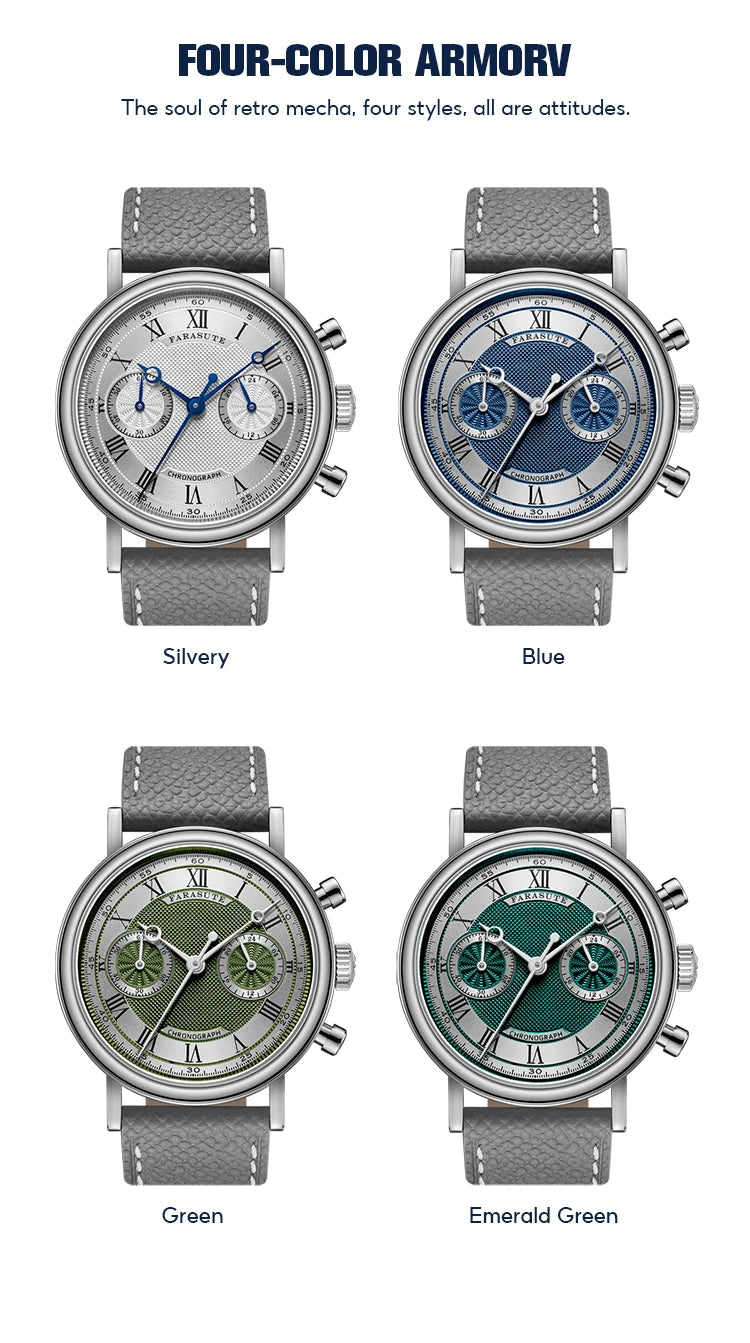 FARASUTE 2025 New Retro Mens Watches Quartz Watch For Men Speed Sports Chronograph AR Coating Sapphire VK64 Clock Reloj Hombre