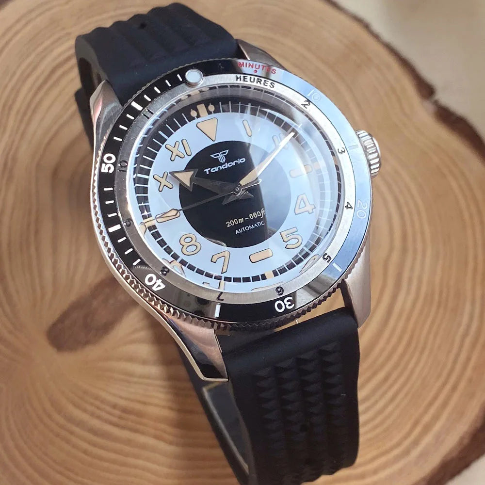 Tandorio Waterproof Watch Men Dome Sapphire Crystal Roman Numbers 120 Clicks Bezel NH35A/Miyota 8215 Movt Silicone Grey Dial