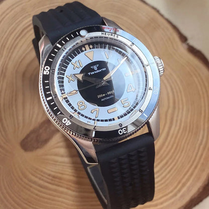 Tandorio Waterproof Watch Men Dome Sapphire Crystal Roman Numbers 120 Clicks Bezel NH35A/Miyota 8215 Movt Silicone Grey Dial