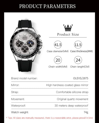 OLEVS Luxury Brand Quartz Watch for Men Waterproof Luminous Moon Phase Hour Men's Watch Chronograph Sport Wristwatch Moonswatch