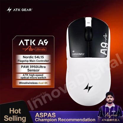 Bezprzewodowa mysz gamingowa ATK Dragonfly A9 Ultimate A9 Air PAW3950 ultralekka ergonomiczna mysz e-sportowa FPS dla graczy CSGO A9 Ultra