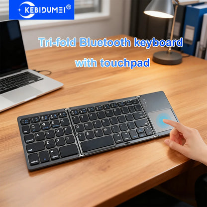 Tastiera Bluetooth pieghevole a tre ante con touchpad, mini tastiera portatile ricaricabile, tastiera wireless per Windows, Android e iOS