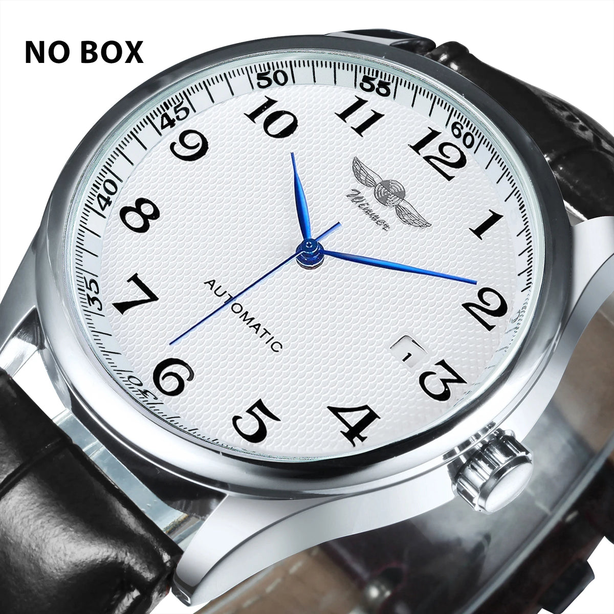 Relógio de homem WINNER – Estilo clássico, retro e elegante – Relógio mecânico automático com calendário – Marca de luxo, caixa em aço e bracelete em pele