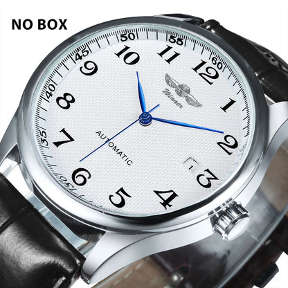 Relógio de homem WINNER – Estilo clássico, retro e elegante – Relógio mecânico automático com calendário – Marca de luxo, caixa em aço e bracelete em pele