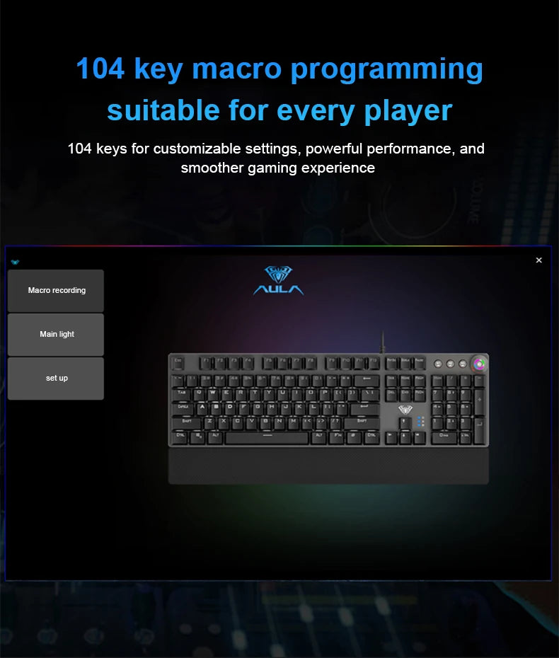 Tastiera meccanica AULA F2088 cablata da gaming con manopola multifunzione, 104 tasti, retroilluminazione Magic e programmazione macro Compu