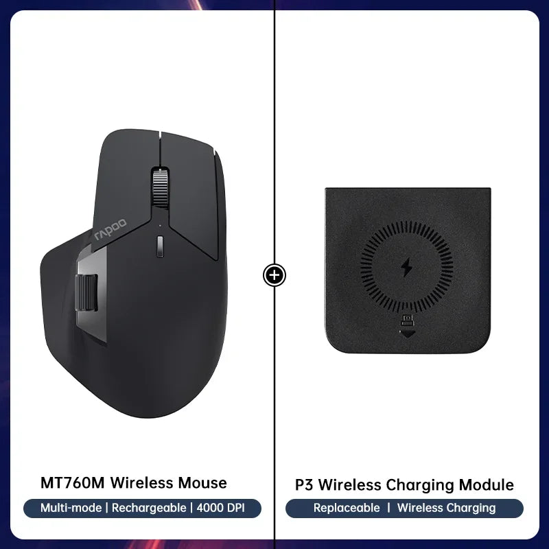 Rapoo MT760/MT760Mini Multi-mode Rechargeable Wireless Bluetooth Mouse Ergonomic 4000 DPI Support Up to 4 Devices Office Mice