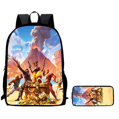 2Pcs Fortnite Kids Backpack Set Pencil Case Lightweight Durable School Bag For Boys Girls 6-9 Years Old Daily School Supplies
