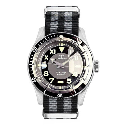 Tandorio Waterproof Watch Men Dome Sapphire Crystal Roman Numbers 120 Clicks Bezel NH35A/Miyota 8215 Movt Silicone Grey Dial