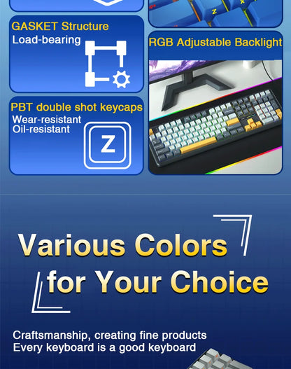 AULA F108 Keyboard 100% Layout 1K Polling Rate Mechanical Gaming Keyboard Hot Swappable Linear Switch with Macro Software