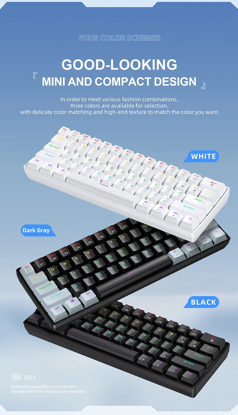 Tastiera meccanica da gaming cablata mini APAYADO K61 60% Phantom RGB, 61 tasti, switch Red/Blue, ergonomica, portatile per PC/laptop