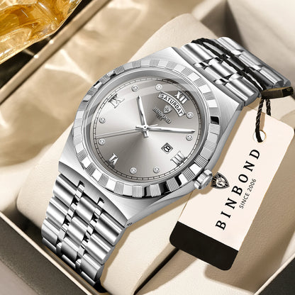Men’s watch from the original BINBOND brand – Quartz wristwatch, luxury model, water-resistant and luminescent.