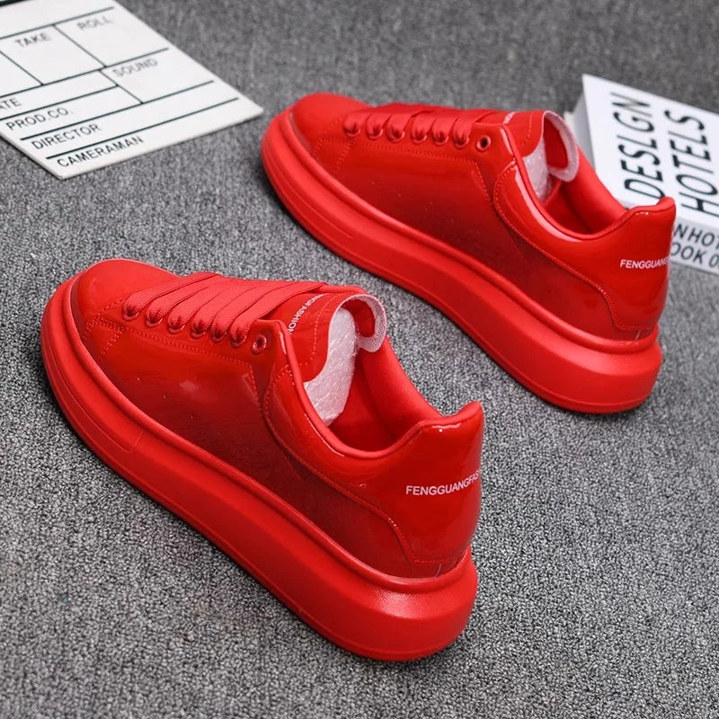 Red lacquered men's shoes Fashion black casual skateboard shoes Outdoor tennis walking shoes Universal men and women