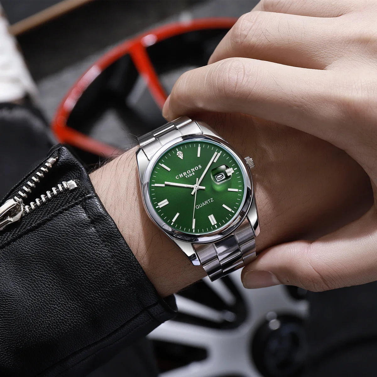 CHRONOS men’s wristwatch – Luxury brand, water-resistant, luminous, with date display, made of stainless steel, quartz movement.
