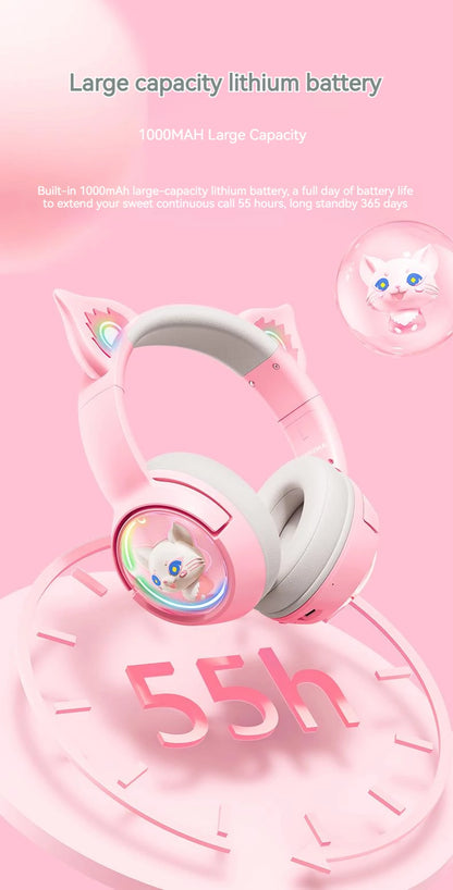 ONIKUMA B5 Wireless Gaimng Headset with Cat Ears Surround Sound Headphone Over-Ear For PC Laptop Games And Music Gamer Headphone