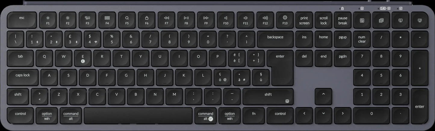 Tastiera wireless ultra-sottile Keychron B6 Pro layout ISO, formato completo, portatile e leggera, con connessioni 2.4GHz e Bluetooth
