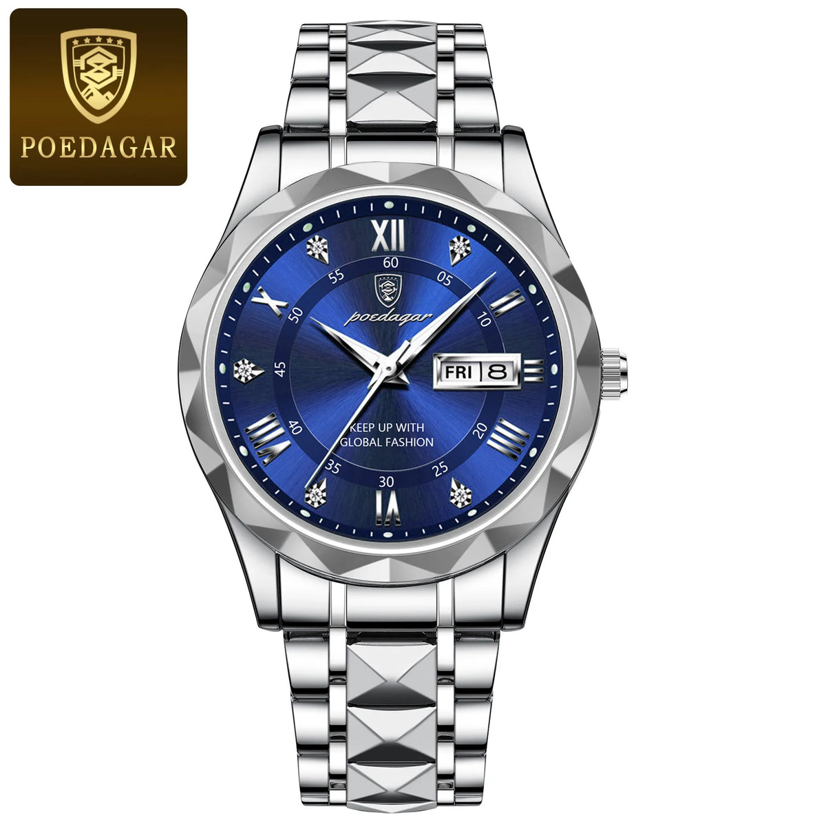Мъжки часовник POEDAGAR Business Luxury, водоустойчив, от неръждаема стомана, със светещ циферблат, с дата и ден от седмицата, спортен стил, кварцов.