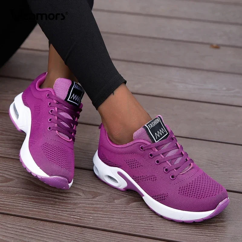 Sneakers da donna alla moda, leggere, scarpe da corsa, scarpe sportive per attività all’aperto, scarpe da corsa comode in rete traspirante, con cuscinetto d’aria e allacciatura con lacci