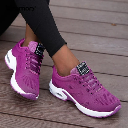 Sneakers da donna alla moda, leggere, scarpe da corsa, scarpe sportive per attività all’aperto, scarpe da corsa comode in rete traspirante, con cuscinetto d’aria e allacciatura con lacci