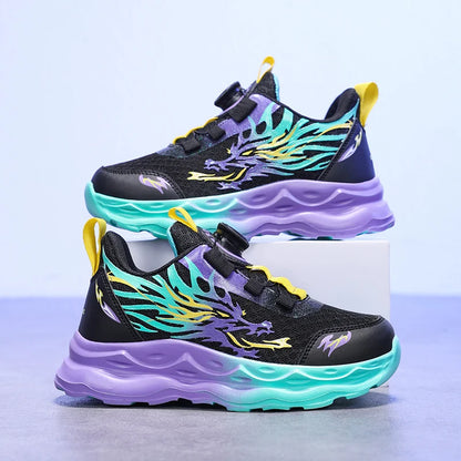 Childrens Sports Shoes Autumn Anti Slip Breathable New Student Rotating Button Boys Outdoor Shock-absorbing Mesh Running Shoes