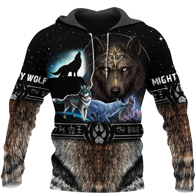 Módne jarné a jesenné mikiny s kapucňou pre mužov s motívom vlka, 3D potlač po celej ploche, unisex pulóver, ležérna bunda, streetwearový kabát, veľkosť 4XL