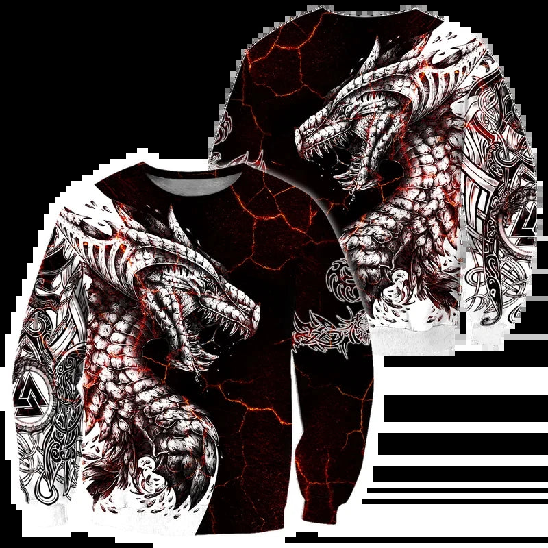 Pánská mikina s kapucí Black & White Tattoo Dragon s 3D potiskem, unisex streetwear, na zip, ležérní bunda, tepláková souprava KJ0192