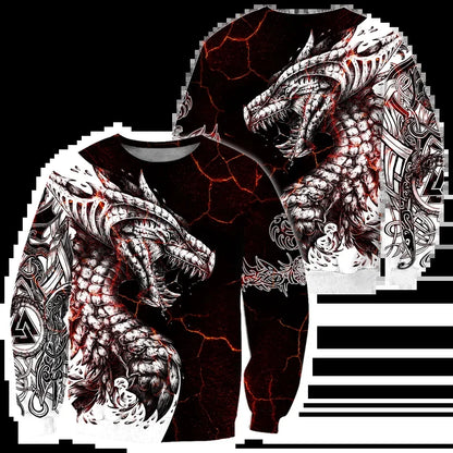 Pánská mikina s kapucí Black & White Tattoo Dragon s 3D potiskem, unisex streetwear, na zip, ležérní bunda, tepláková souprava KJ0192