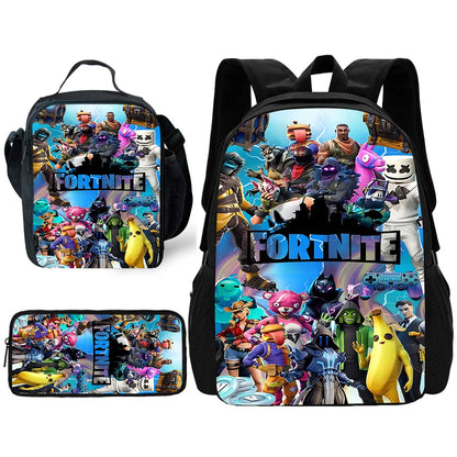 Mochila Escolar Infantil Hot Game com Lancheiras, Design-F-FortniteS, Estojos para Lápis, Mochilas Escolares para Rapazes e Raparigas, Melhor Presente