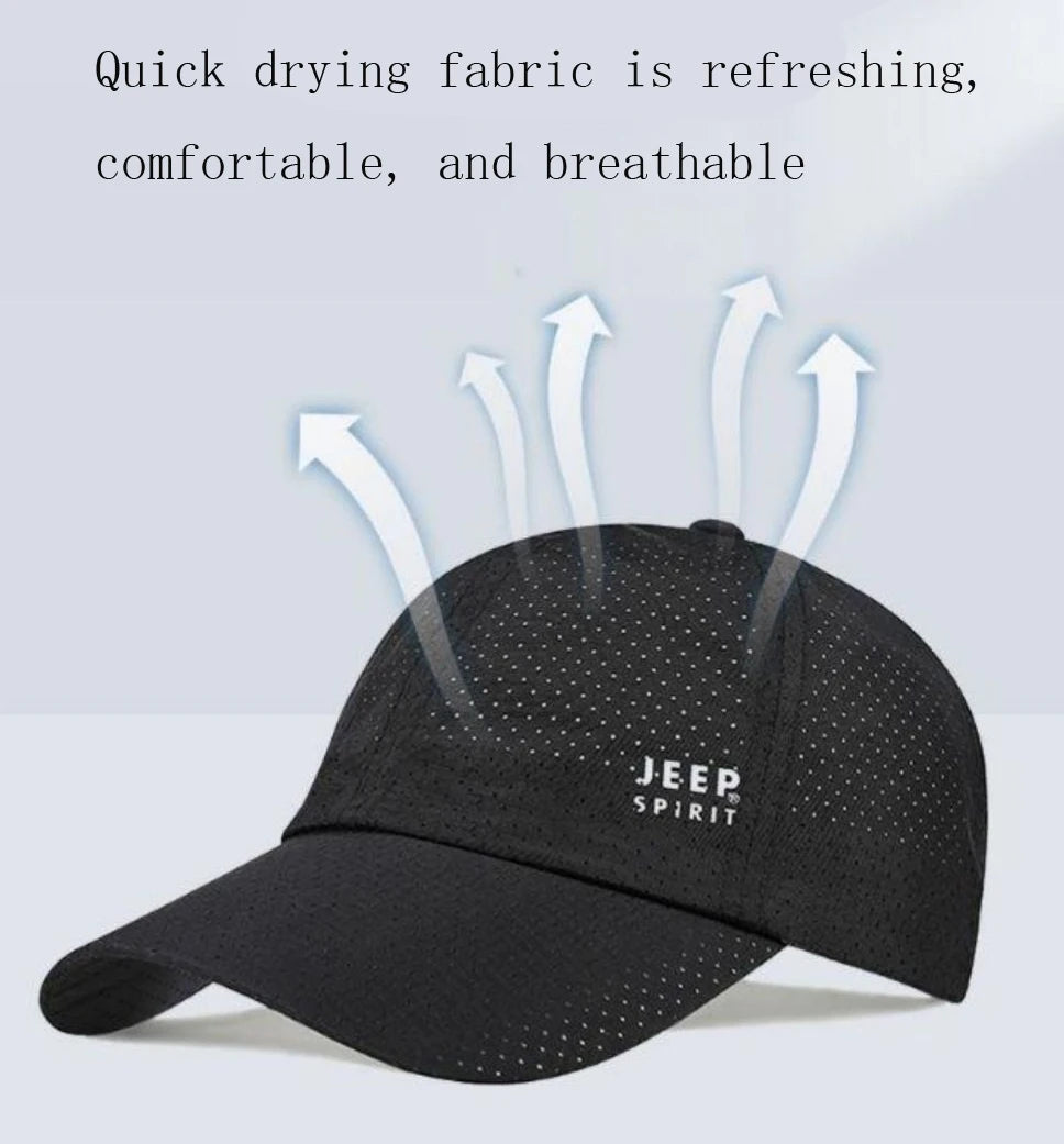 JEEP Spirit Quick drying Sports Hat Men's and Women's Duck billed Hat Spring/Summer Baseball Hat Breathable Sunscreen Hat