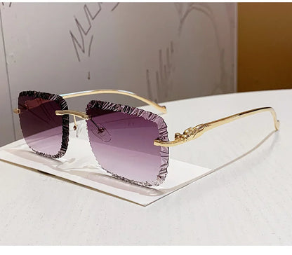 Fashion Broken Diamond Cutting Sunglasses Luxury Rimless Square Sun Glasses Designer Frameless Shades for Outdoor Driving Travel