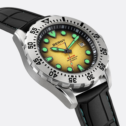 BERNY Automatic Diver Watch for Men Frosted Dial MIYOTA 8215 316L Supper Luminous Sapphire AR Fluororubber Men's Diving Watches