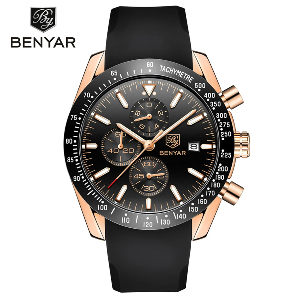 Relógios de luxo para homem BENYAR – Relógios de pulso de quartzo com bracelete em pele, resistentes à água até 30 m, estilo desportivo.
