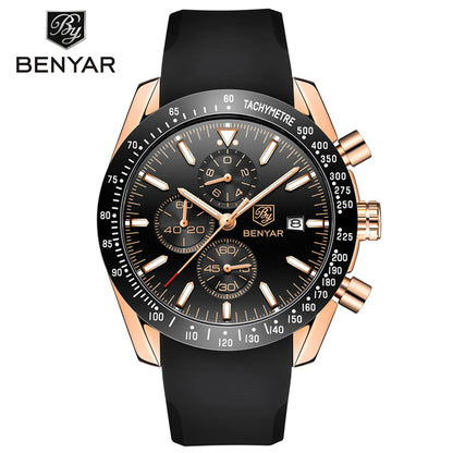 Relógios de luxo para homem BENYAR – Relógios de pulso de quartzo com bracelete em pele, resistentes à água até 30 m, estilo desportivo.