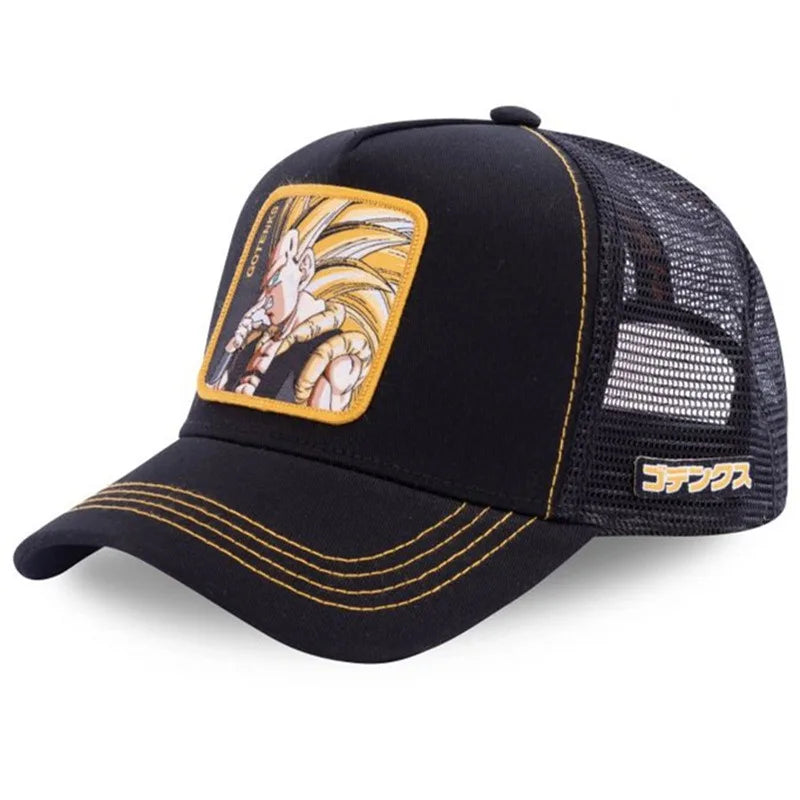 Șapcă Dragon Ball Son Goku de vară pentru călătorii, cu cozoroc, pentru bărbați, brodată, în stil hip-hop, cu vizieră de soare, șapcă de camionagiu ajustabilă din plasă