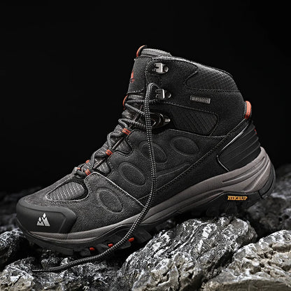 Botas de caminhada de cano alto HIKEUP para homem, calçado de inverno para exterior, com atacadores, antiderrapantes, desportivas casuais para trekking, impermeáveis, em camurça
